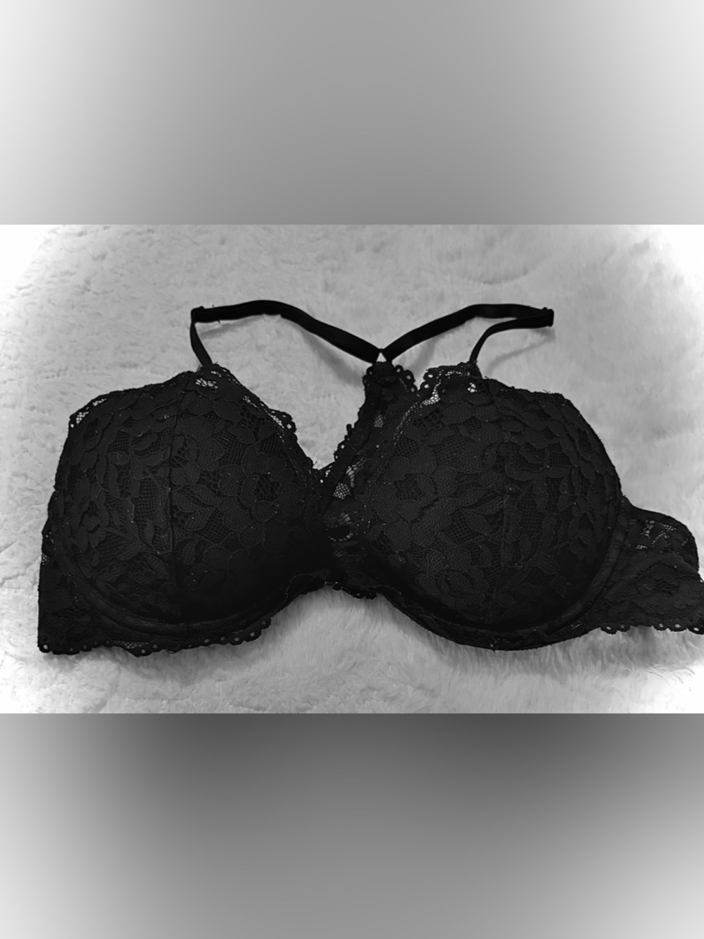 PINK Victoria's Secret Black Lace Plunge Bra with Strappy Back